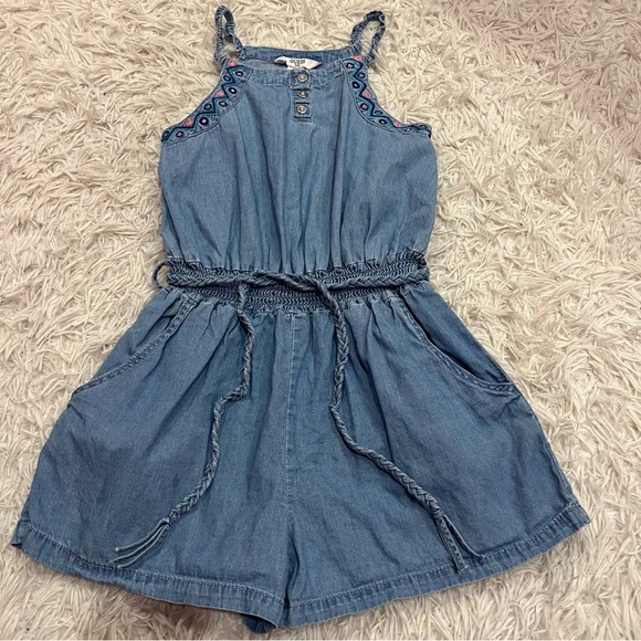 Guess kids Sleeveless Embroidered Chambray Romper Pockets Size M 10-12 - Picture 1 of 4